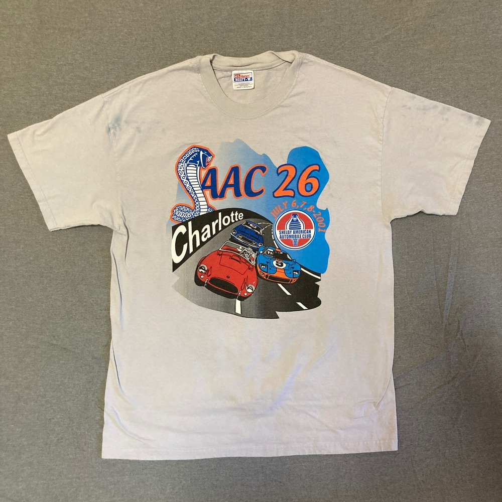 Vintage 2001 SAAC 26 Charlotte Shelby American Automobile Club Hanes Beefy-T L